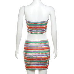 Striped contrast backless tube mini skirt set