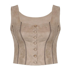 Button stitch sleeveless contrast crop top - Final Sale