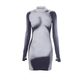 Long sleeve gloves body print contrast mini dress