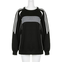 Patchwork long sleeve contrast round neck top