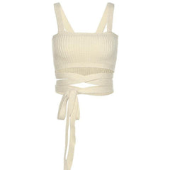 Tie Front Backless Knitted Cross Top