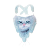 Cat print self tie open back feather halter crop top