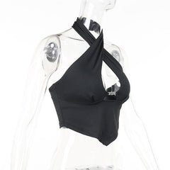 Hollow out halter open back solid top