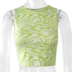 Contrast ripple print crewneck sleeveless crop top