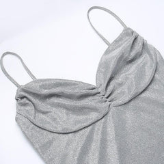 Solid ruched textured glitter tassels backless mini dress