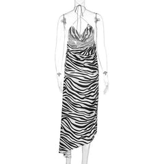 Cowl neck cross back zebra printed dress