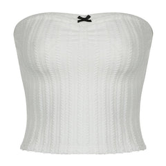 Textured bowknot ruched bowknot tube crop top
