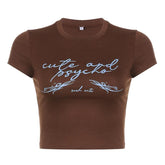 Contrast print short sleeve crewneck crop top