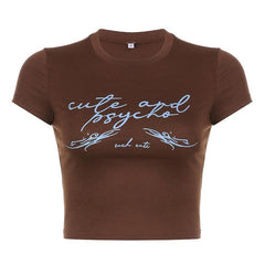 Contrast print short sleeve crewneck crop top