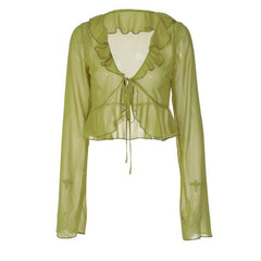 PRE ORDER - Chiffon see through ruffled long sleeve top