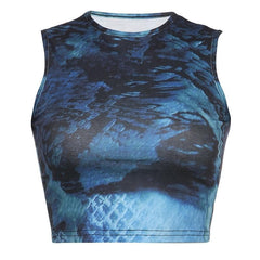 Tie dye contrast sleeveless crewneck crop top