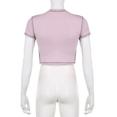 Stitch crewneck butterfly pattern contrast crop top