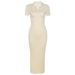 Solid Short sleeve V Neck open back Dress