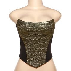 Smocked patchwork contrast backless tube top