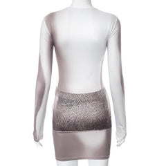 Long sleeve body print crewneck contrast mini dress