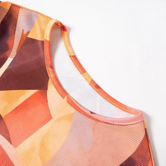 Contrast print long sleeve crewneck mini dress