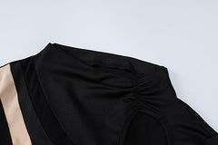 Long sleeve mesh contrast patchwork hollow out mini dress