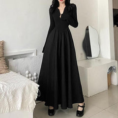 Solid long sleeve zip-up ruffle midi dress