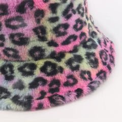 Leopard pattern fluffy fisherman bucket hat