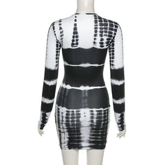 Long sleeve crewneck tie dye bodycon dress