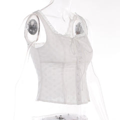 Solid button textured ruffle sleeveless slit top