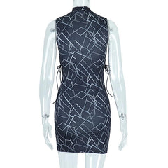 Sleeveless contrast hollow out lace up self tie mini dress