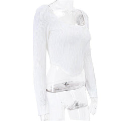 Textured u neck solid long sleeve corset crop top