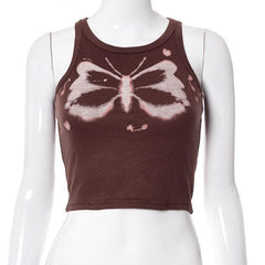 Crewneck butterfly print sleeveless tank top