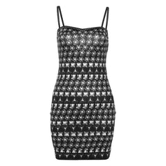 Contrast print sweetheart neck backless cami mini dress