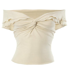 Off shoulder ruffle knotted backless solid top