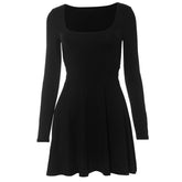 Square neck long sleeve solid lace up 2-way mini dress