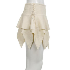 Lace up irregular solid textured low rise mini skirt
