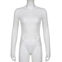 Textured lace hem solid long sleeve u neck top