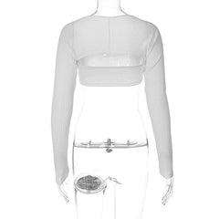 Long sleeve solid hollow out low cut crop top