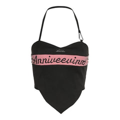 Heart neck letter embroidered halter top