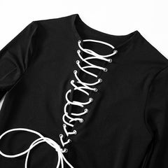 Lace up contrast long sleeve irregular crewneck mini dress