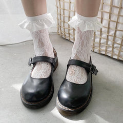 Lace ruffle satin solid long socks