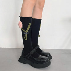 Ruffle flower applique long socks