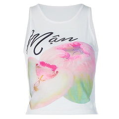 Contrast apple pattern sleeveless crewneck top