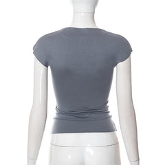 Cap sleeve solid crewneck hollow out top