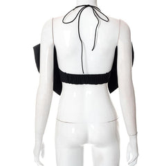 Bowknot spaghetti strap halter self tie backless crop top