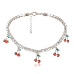 Cherry pendant rhinestone necklace