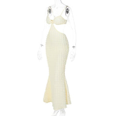 Solid hollow out waffle backless cami midi dress