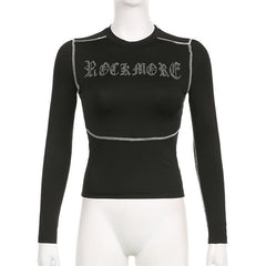 Beaded stitch long sleeve contrast top