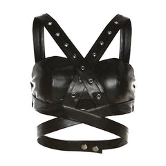 Cross front backless button PU leather hollow out crop top