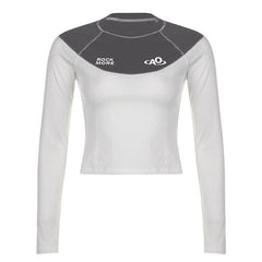 Stitch patchwork long sleeve contrast top