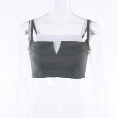 Patchwork square neck contrast sleeveless crop top