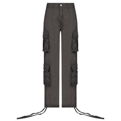 Drawstring solid low rise cargo pocket jeans