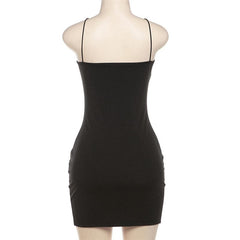 Flower applique solid sleeveless backless mini dress