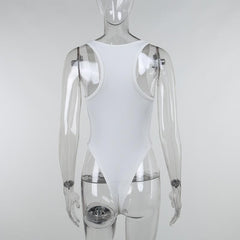 Ribbed sleeveless u neck solid bodysuit